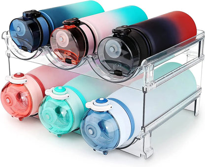 Effortless Water Bottle Organization: Stackable 2-Pack Storage Rack for Cabinets and Refrigerators