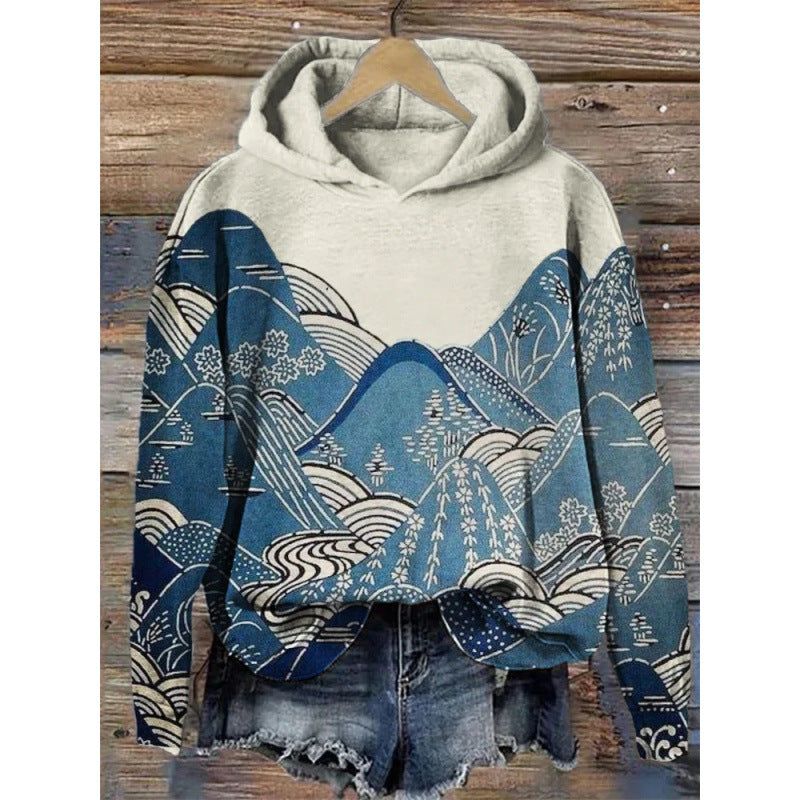 Women’s Printed Hooded Long Sleeve Pullover Sweatshirt FitiqueFit