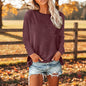 Women's Solid-Color Long-Sleeve Crew-Neck Pullover T-Shirt FitiqueFit