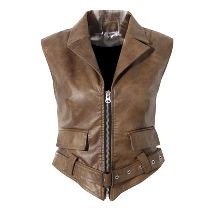 Niche Design Two-piece Coat Cape Stitching PU Handsome Waist-tight Jacket See size chart under “more details” The Fashion Celestial