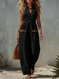 Women's Sleeveless Wide-Leg Jumpsuit – Loose Fit, V-Neck, Cotton Linen FitiqueFit