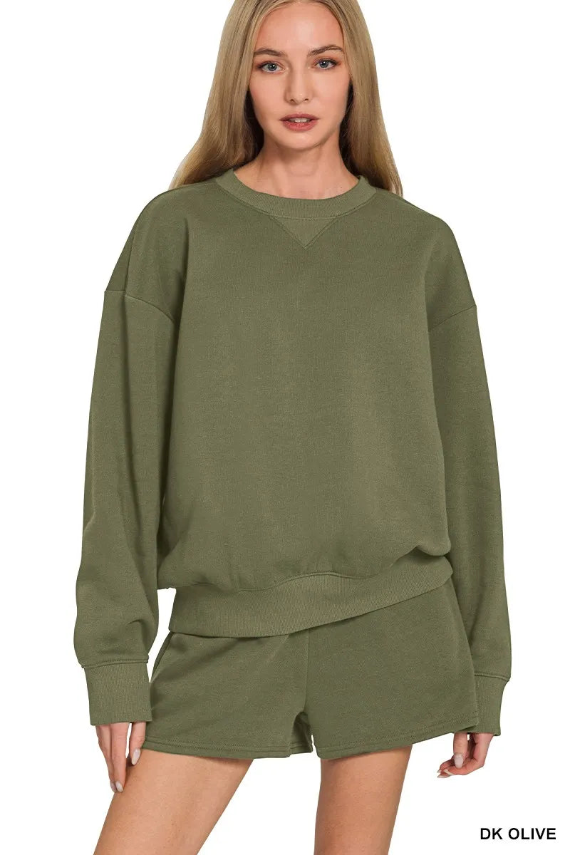 Zenana Fleece Long Sleeve Sweatshirts & Shorts Set West2East Surf
