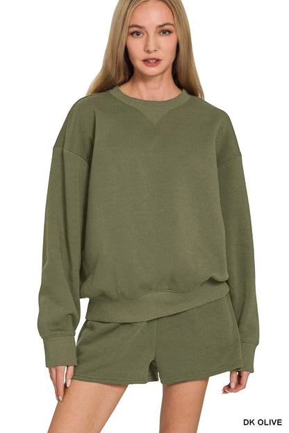 Zenana Fleece Long Sleeve Sweatshirts & Shorts Set West2East Surf