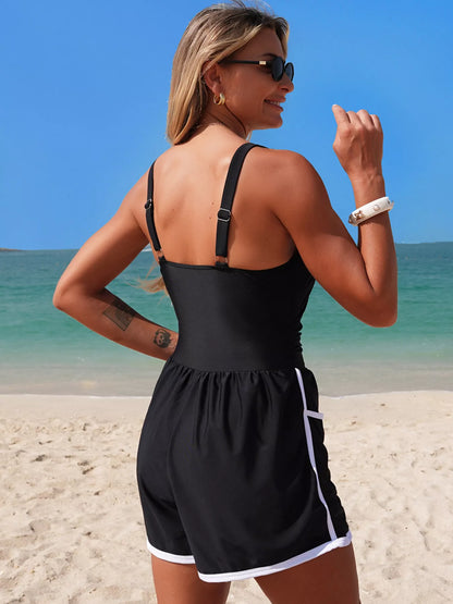Contrast Trim Scoop Neck One Piece Swimsuit New Era Fashion LLc