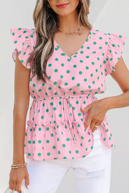 Polka Dot Ruffle Hem Blouse New Era Fashion LLc