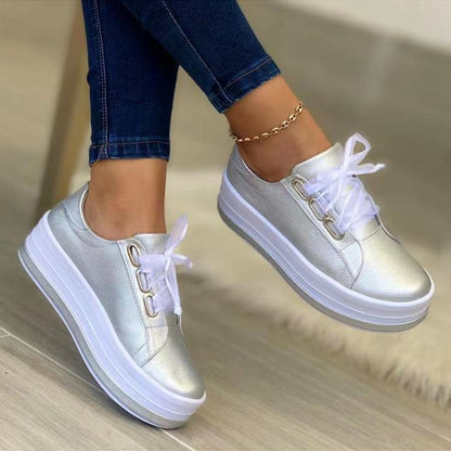 Single Large Size Casual European And American Lace-up Flat Round Toe Platform Women's Shoes See size chart under “more details” The Fashion Celestial