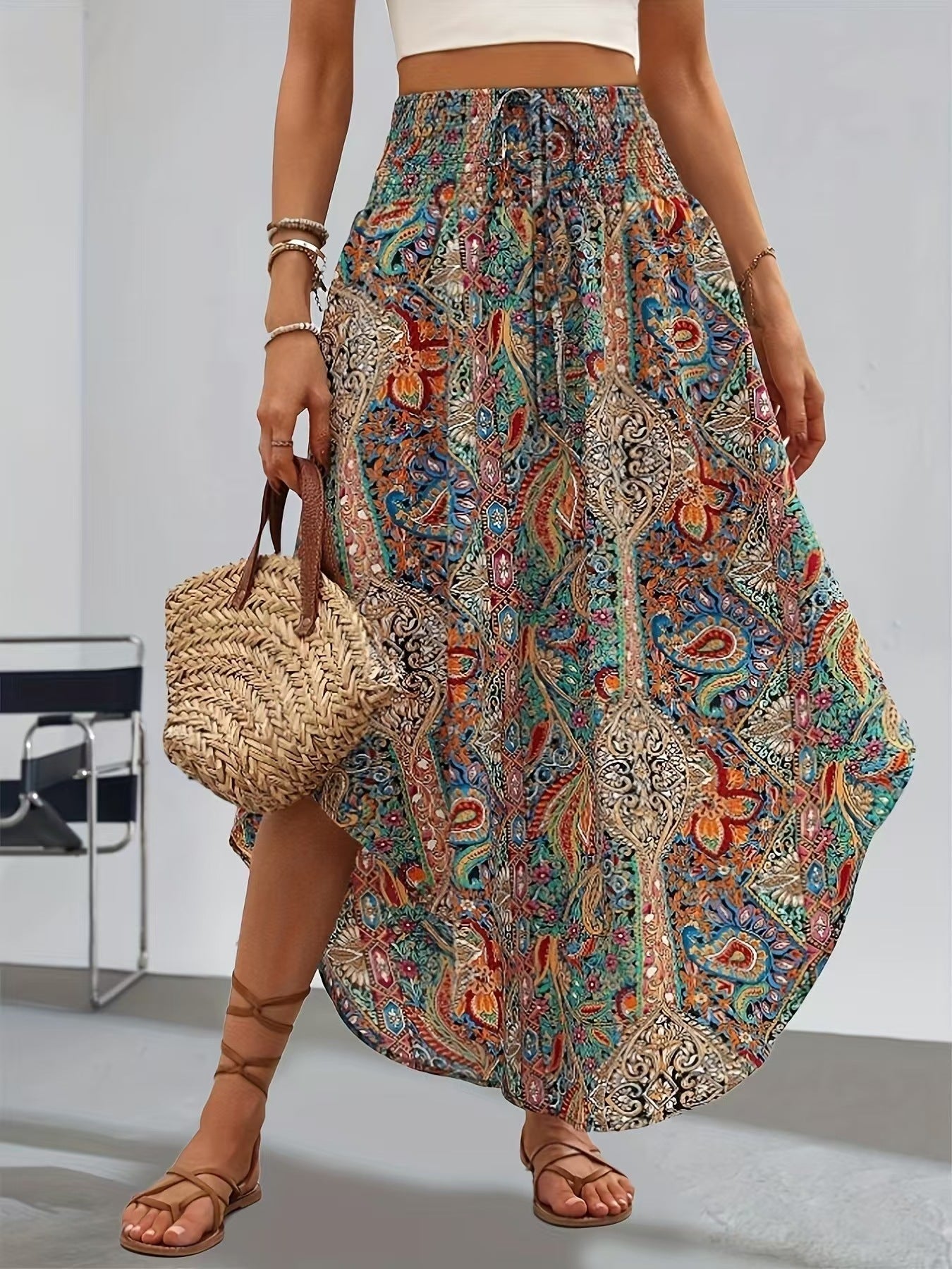 Personality Printed A- Line Skirt Casual Grayceful LLC