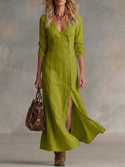Casual Cotton Linen Long Sleeve Women’s Dress FitiqueFit