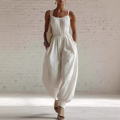 Women's Sleeveless Wide-Leg Jumpsuit – Knit, Low Waist, Flare Pants FitiqueFit