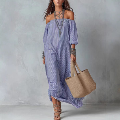 Women's Striped Loose-Fit Flared Maxi Dress – Holiday & Vacation FitiqueFit