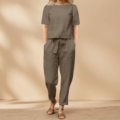 Wide-Leg Pants Two-Piece Set – Solid Color Casual Lounge Suit FitiqueFit