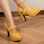 [Retro Heeled Pumps] Women's Retro Style Round Toe High Heeled Pumps, Buckle Platform Block Heel Shoes, Women's Footwear NovaCart
