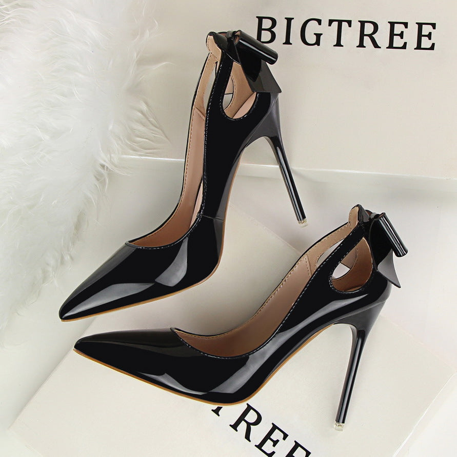 Women's Solid Color Cutout Back Bow High Heels See size chart under “more details” The Fashion Celestial