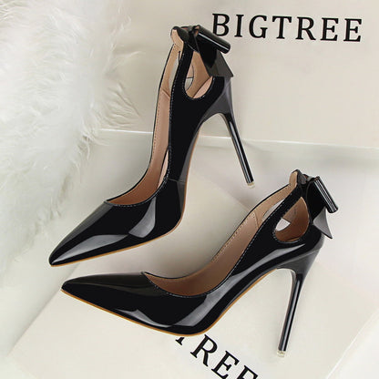 Women's Solid Color Cutout Back Bow High Heels See size chart under “more details” The Fashion Celestial