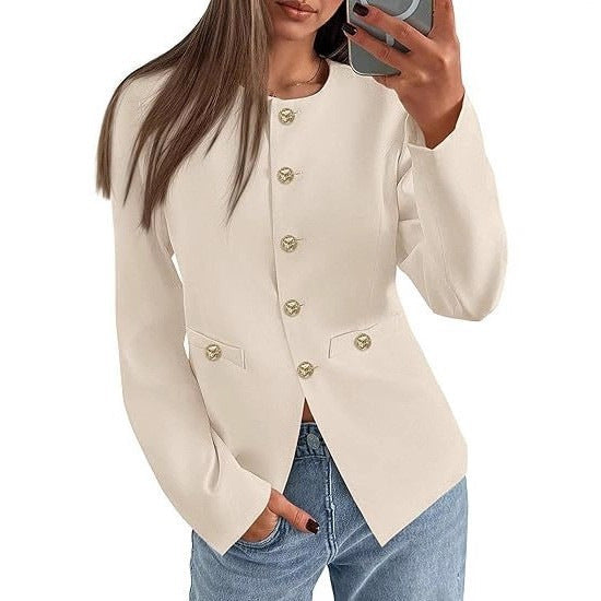 Women’s Round Neck Button Cardigan – Long Sleeve Classic Knit Sweater FitiqueFit