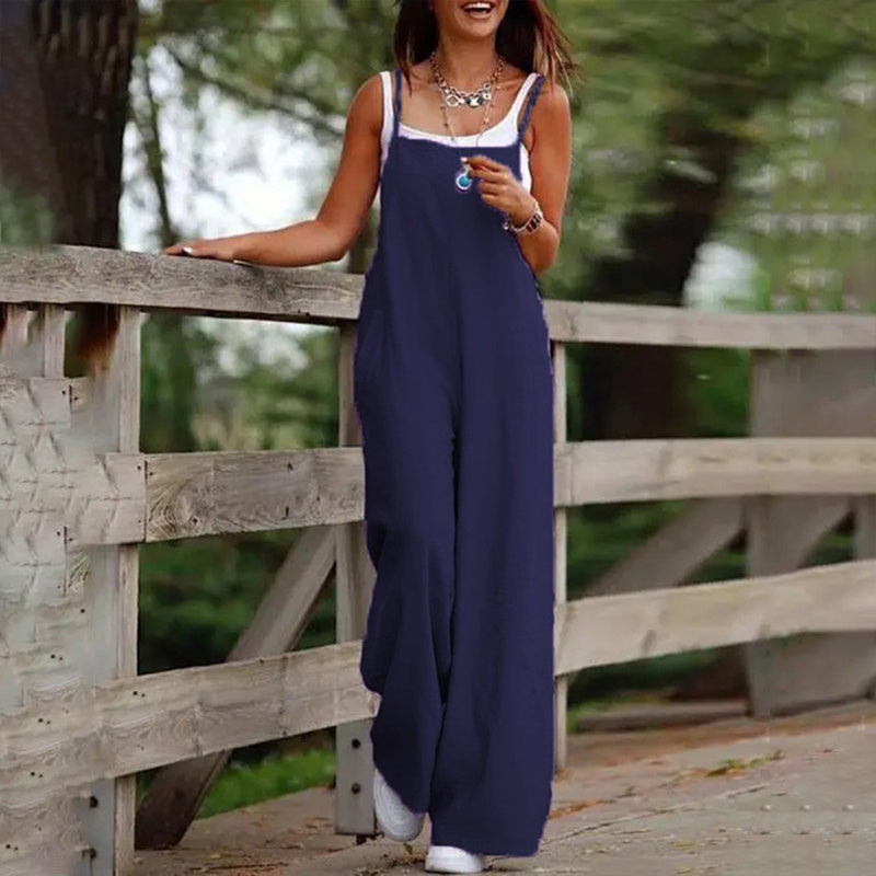 Plus Size Women's Solid Color Casual Jumpsuit - Sleeveless Romper With Pockets For Spring&Summer Grayceful LLC