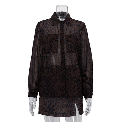 Lapel Long Sleeve Top High Waist Slit Short Skirt Two-piece Leopard Print Skirt Suit See size chart under “more details” The Fashion Celestial