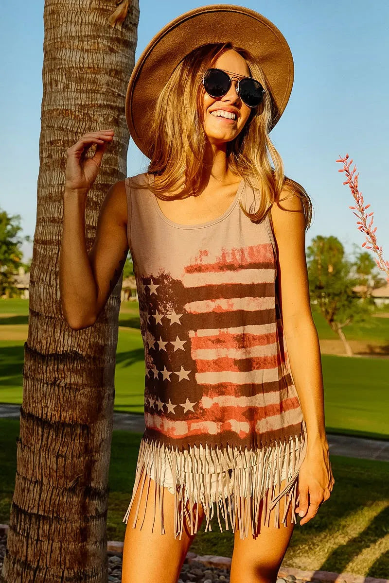 BiBi American Flag Print Knit Sleeveless Top West2East Surf