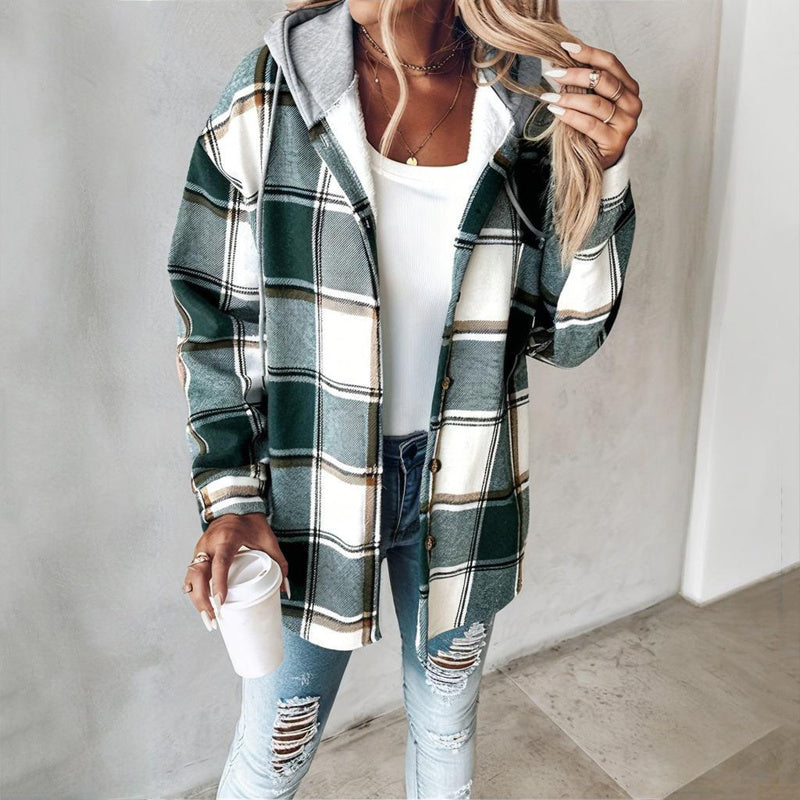 Plaid Drawstring Hoodie Shirt FitiqueFit