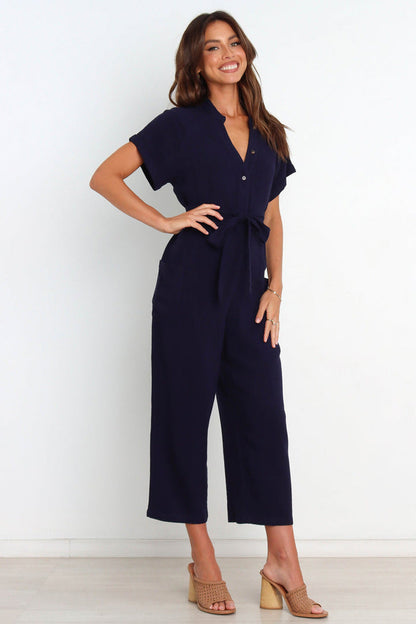 Women's V-Neck Cropped Wide-Leg Knit Jumpsuit FitiqueFit