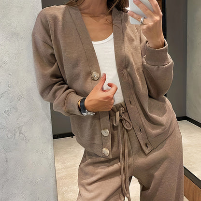 Casual Knit Cardigan With Pocket & Drawstring Lounge Pants FitiqueFit