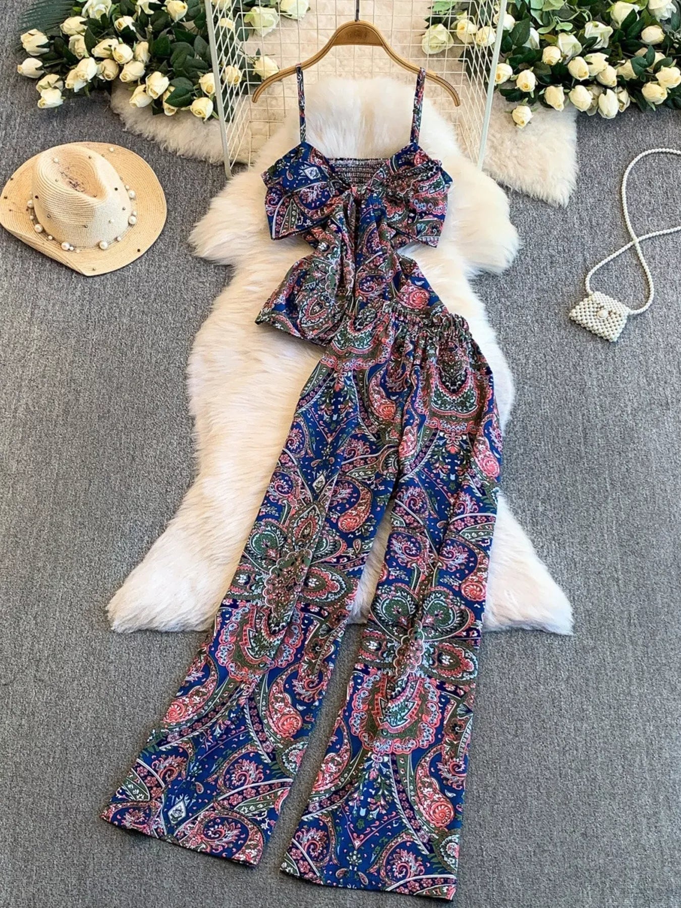 Printed Cami and Wide Leg Pants Set New Era Fashion LLc