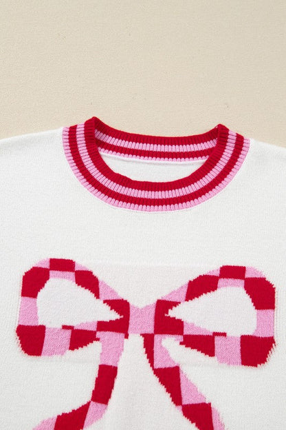 Christmas Stripe Trim Bow Crewneck Sweater Shop Style & More | Fresh Looks, Everyday Deals & Free Shipping