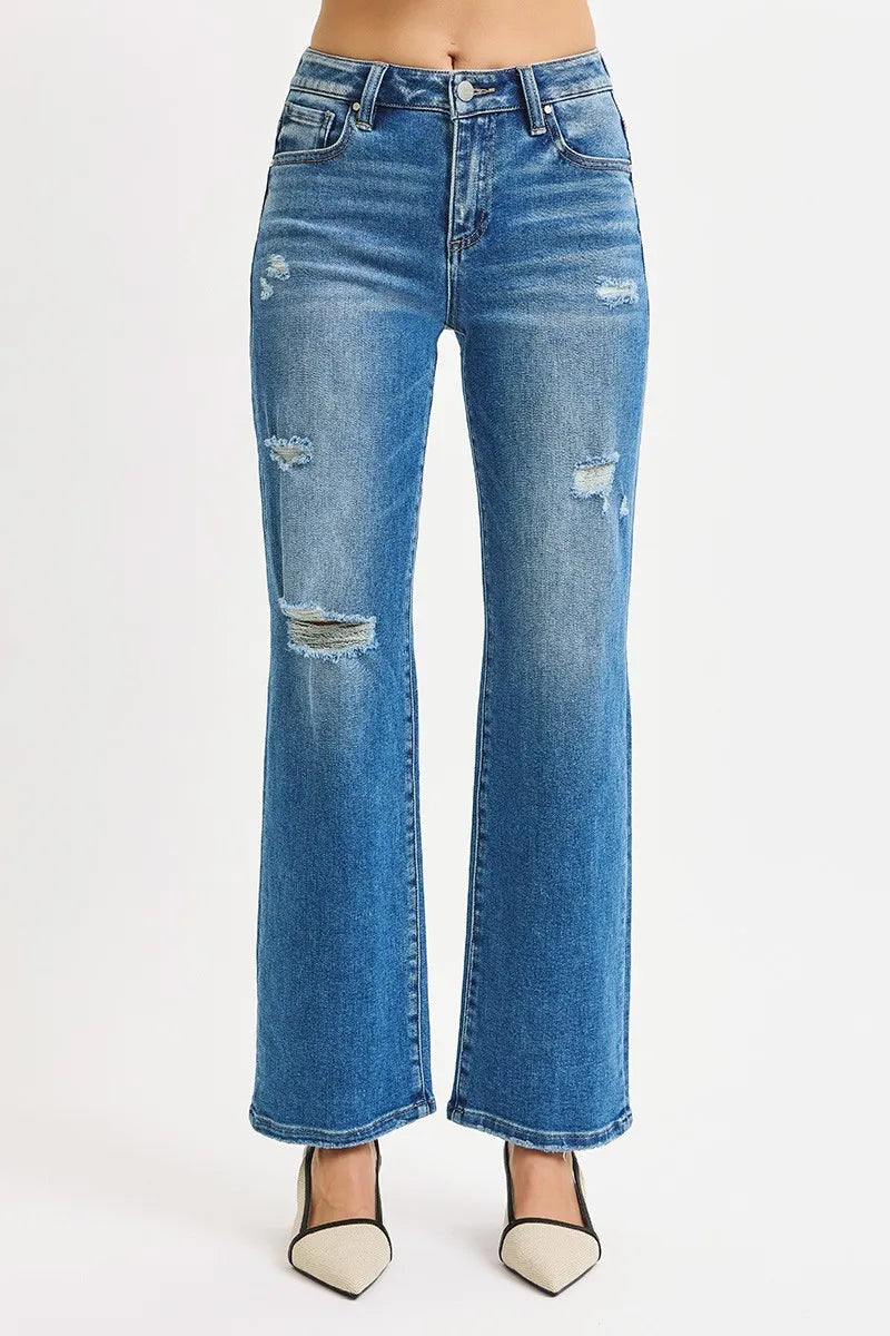 RISEN Full Size High Rise Ankle Straight Front Body Distressed Jeans Plus Size West2East Surf
