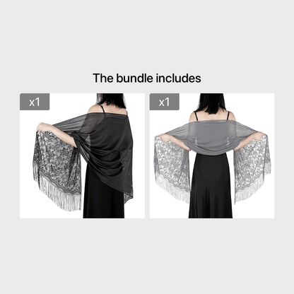 Women's Casual Shawl Wrap - Solid Color, Lightweight Polyester Knit - Going Out Essentials | Fringe Trim | Floral Lace Details NovaCart