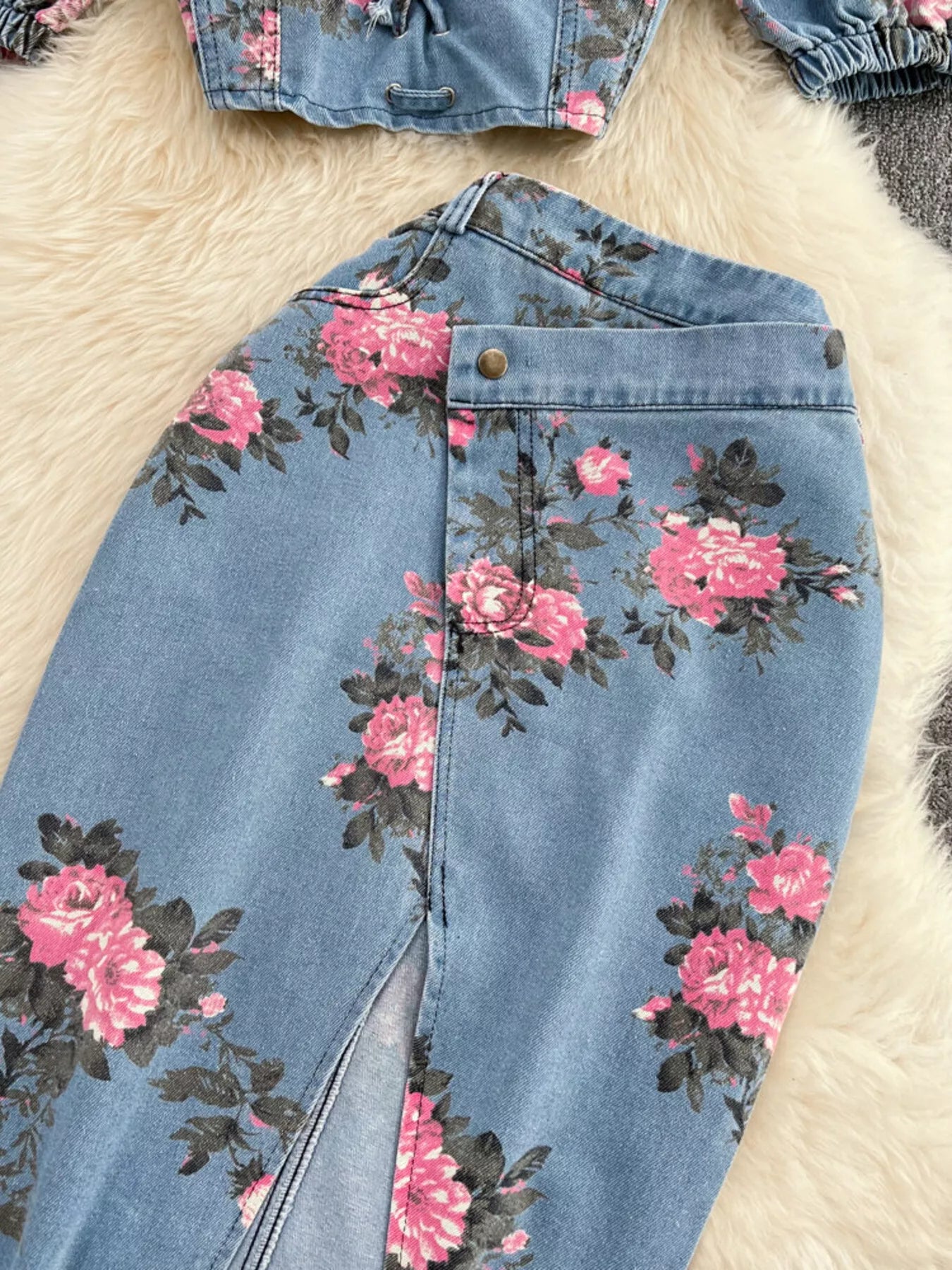 Floral Print Sweetheart Neck Cami and Skirt Denim Set New Era Fashion LLc