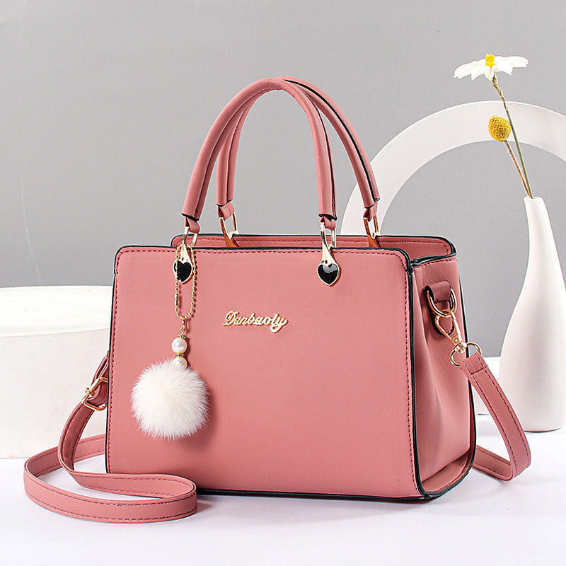 Solid Color Faux Leather Shoulder Bag - Detachable Strap, Zip Closure, Multi-Layer Crossbody Design, Polyester Lining, Fade-Resistant, Pom-Pom Pendant - The Perfect Holiday Gift for Valentine'S Day, Mother'S Day NovaCart