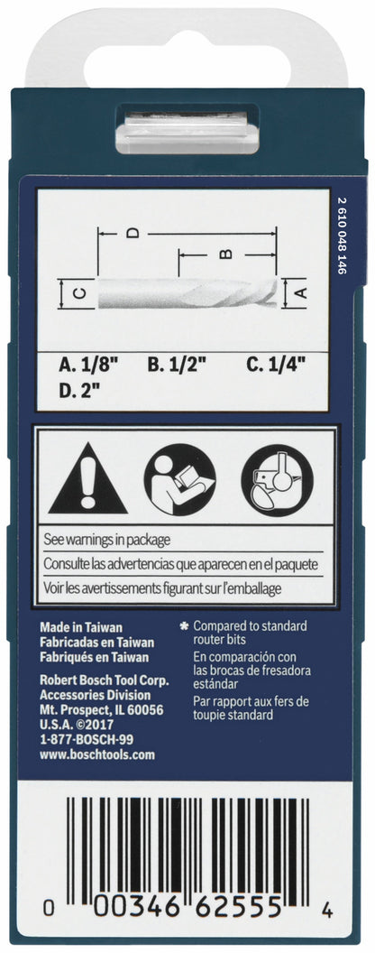 BOSCH 85900MC 1/8 In. x 1/2 In. Solid Carbide Double-Flute Down Cut Spiral Router Bit VM Hardware
