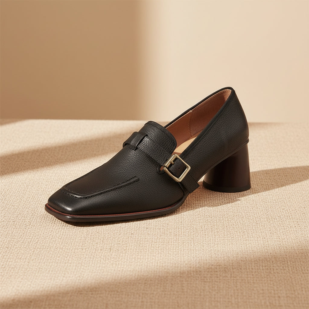 Women's Retro British Style Chunky Heel Leather Shoes – Round Toe Commuter FitiqueFit