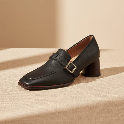 Women's Retro British Style Chunky Heel Leather Shoes – Round Toe Commuter FitiqueFit