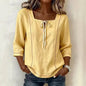 Printed Lace-Up Square-Neck Shirt – Three-Quarter Sleeve, Ramie FitiqueFit