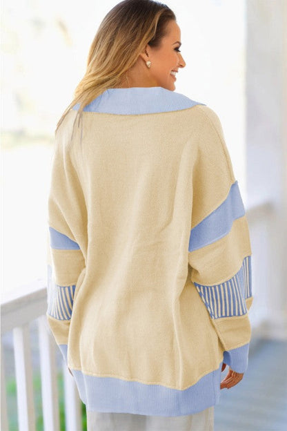 Stripe Colorblock Collared Drop Shoulder Sweater Shop Style & More | Fresh Looks, Everyday Deals & Free Shipping