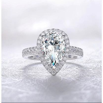 4CT Pear Diamond Veneer Cubic Zirconia halo 14K Gold Ring. 635R71421K