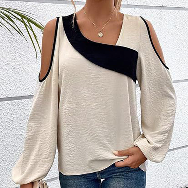 Women's Cold Shoulder Color Block Long Sleeve Tee Shirt Casual Going Out Top See size chart under “more details” The Fashion Celestial