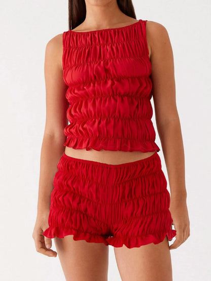 Ruched Texture Tank and Shorts Two-Piece Set New Era Fashion LLc