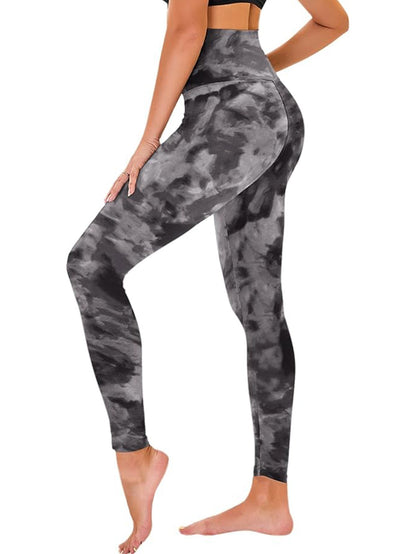 Cropped High-Rise Leggings – Black Tie-Dye Print Workout Pants FitiqueFit