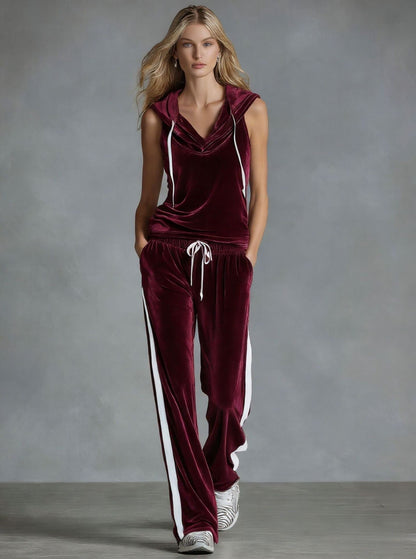 Women's Velvet Wide-Leg Pants & Sleeveless Top Set FitiqueFit