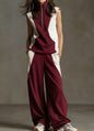 Women's Contrast Color Sleeveless Zip Collar Sportswear Set FitiqueFit