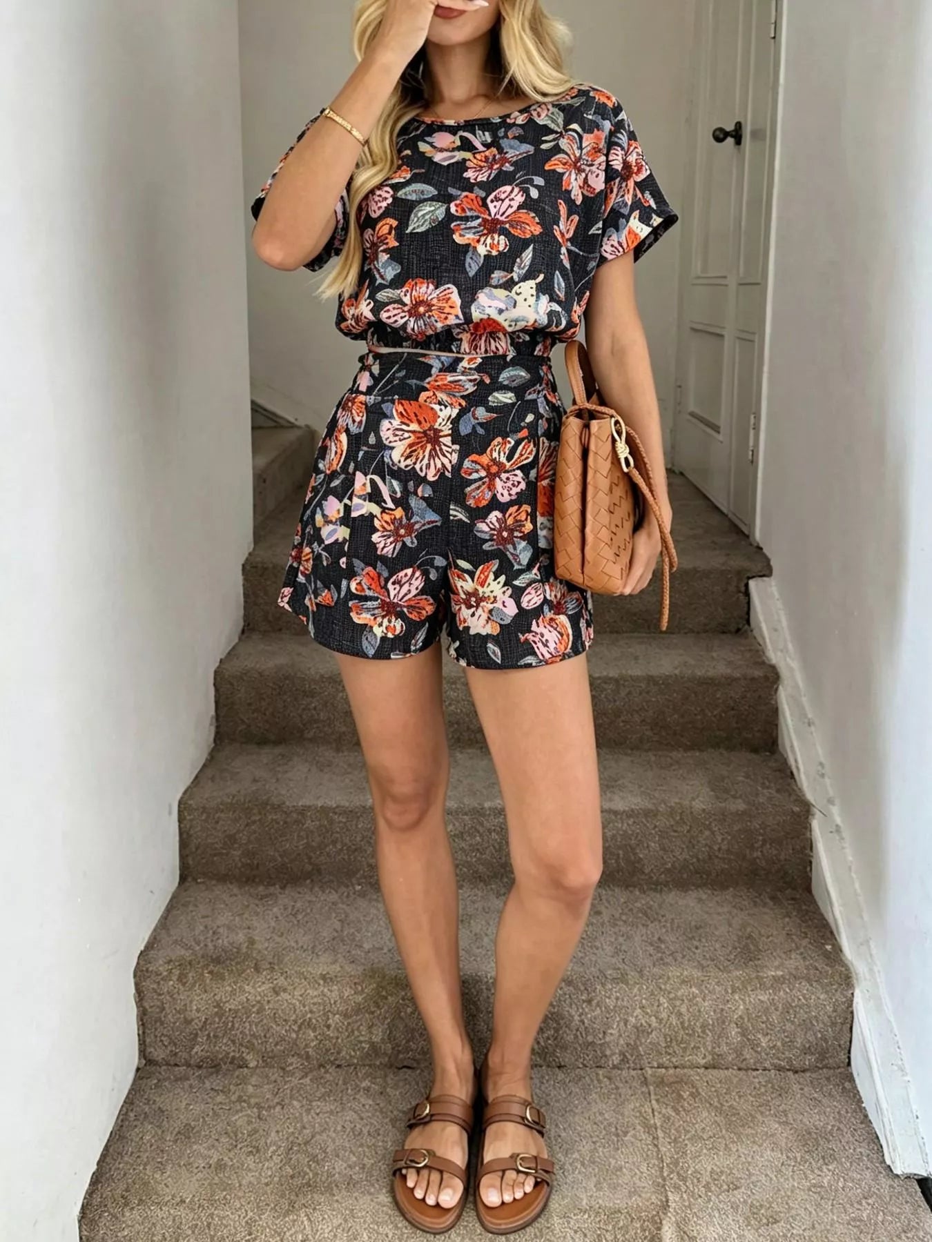 Floral Print Crop Top and Shorts Set New Era Fashion LLc