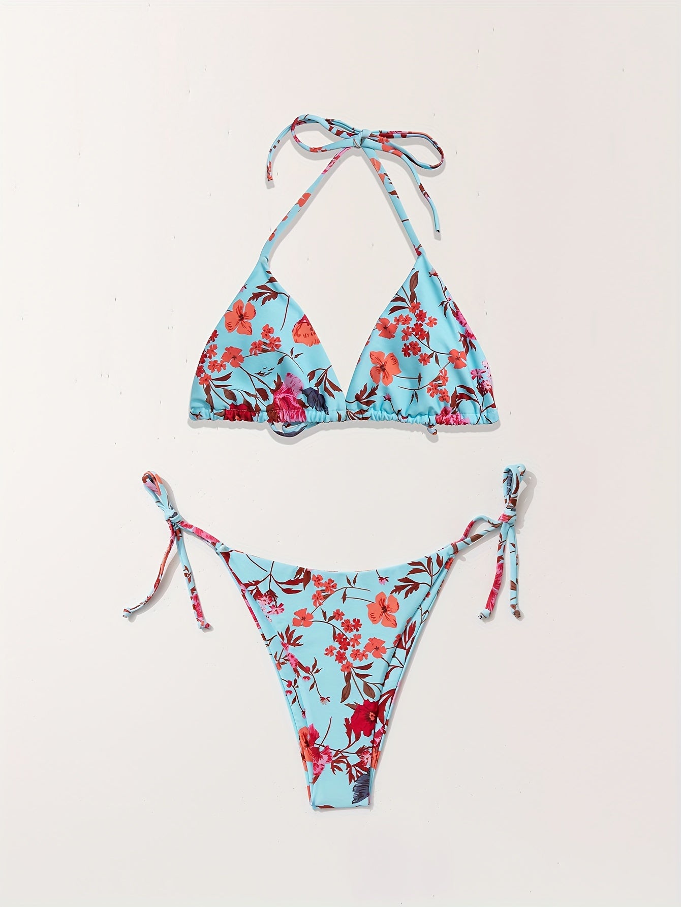 Bikini European Style Floral Print 3 Piece Swimsuit Set for Women – Sexy V Neck Bikini with Cross Strap Detail and Matching Long Sleeve Cover-Up – High Stretch Trendy Swimwear for Summer Beach Vacations Resort Looks and Poolside Fashion Stevvex