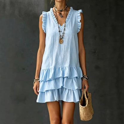 V-Neck Ruffle-Trim Tiered Sleeveless Midi Dress – 4 Colors, S–XXL FitiqueFit