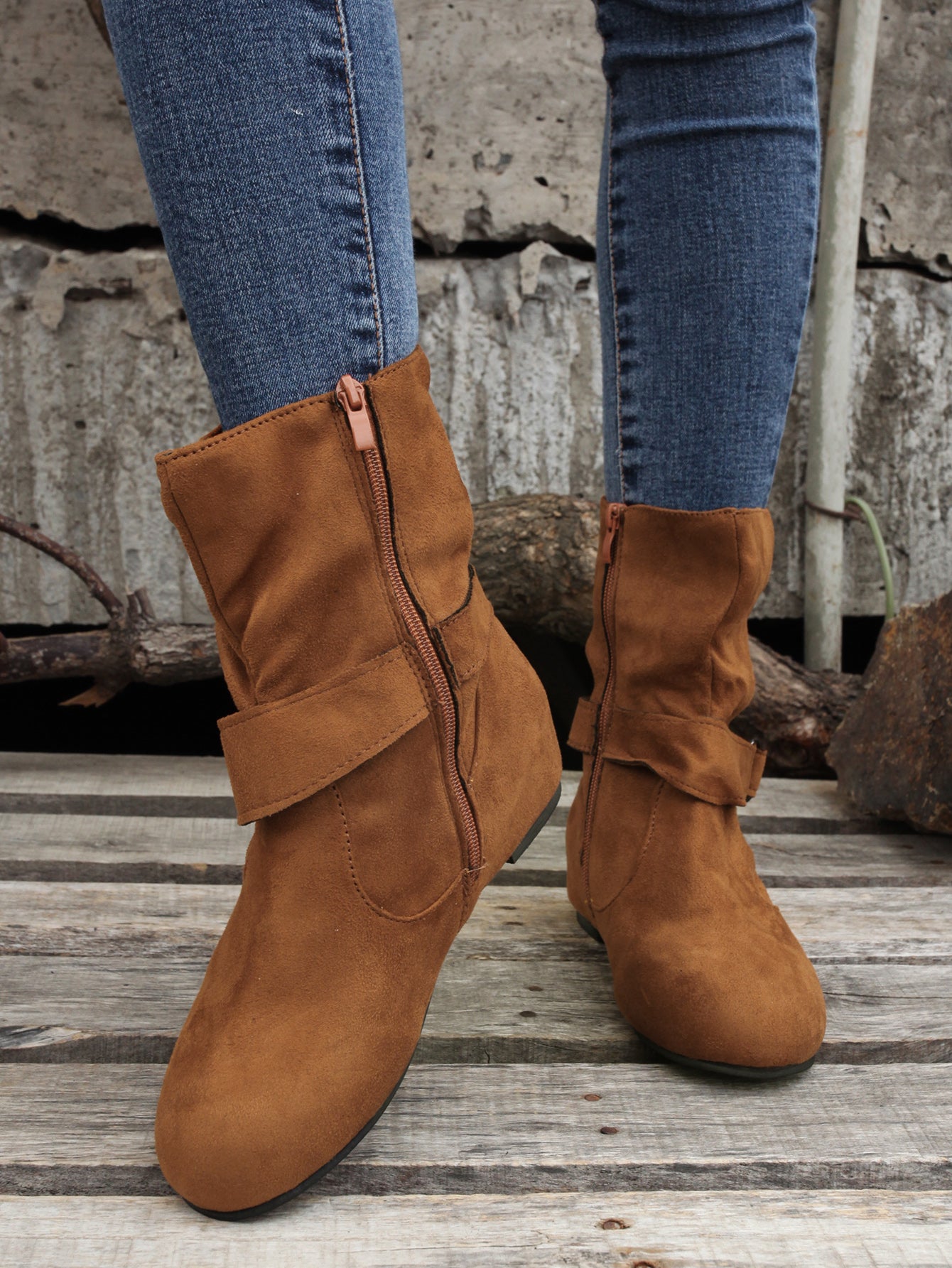 1.18inch Inner Height Increase Women's Short Boots with Flat Sole, Buckle Closure, Comfortable, Warm, and Lightweight, Women Shoes NovaCart