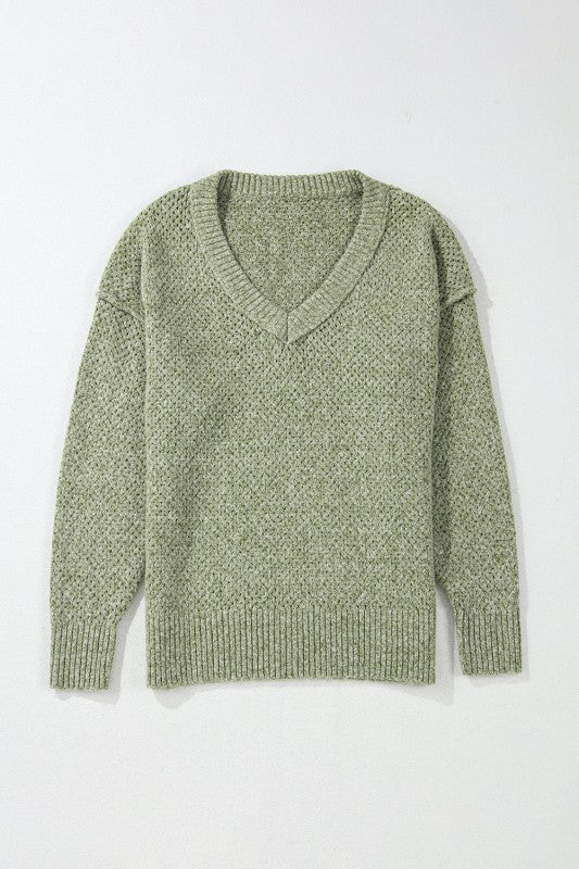 Solid Eyelet V-Neck Drop Shoulder Sweater Shop Style & More | Fresh Looks, Everyday Deals & Free Shipping