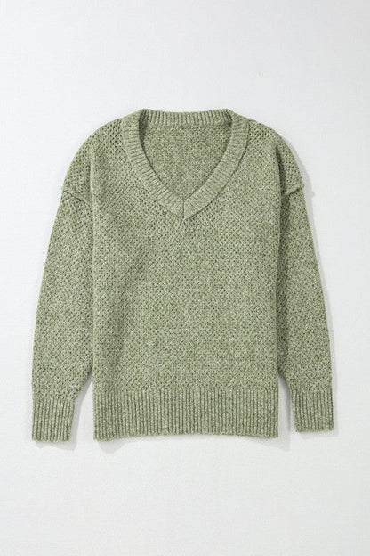 Solid Eyelet V-Neck Drop Shoulder Sweater Shop Style & More | Fresh Looks, Everyday Deals & Free Shipping