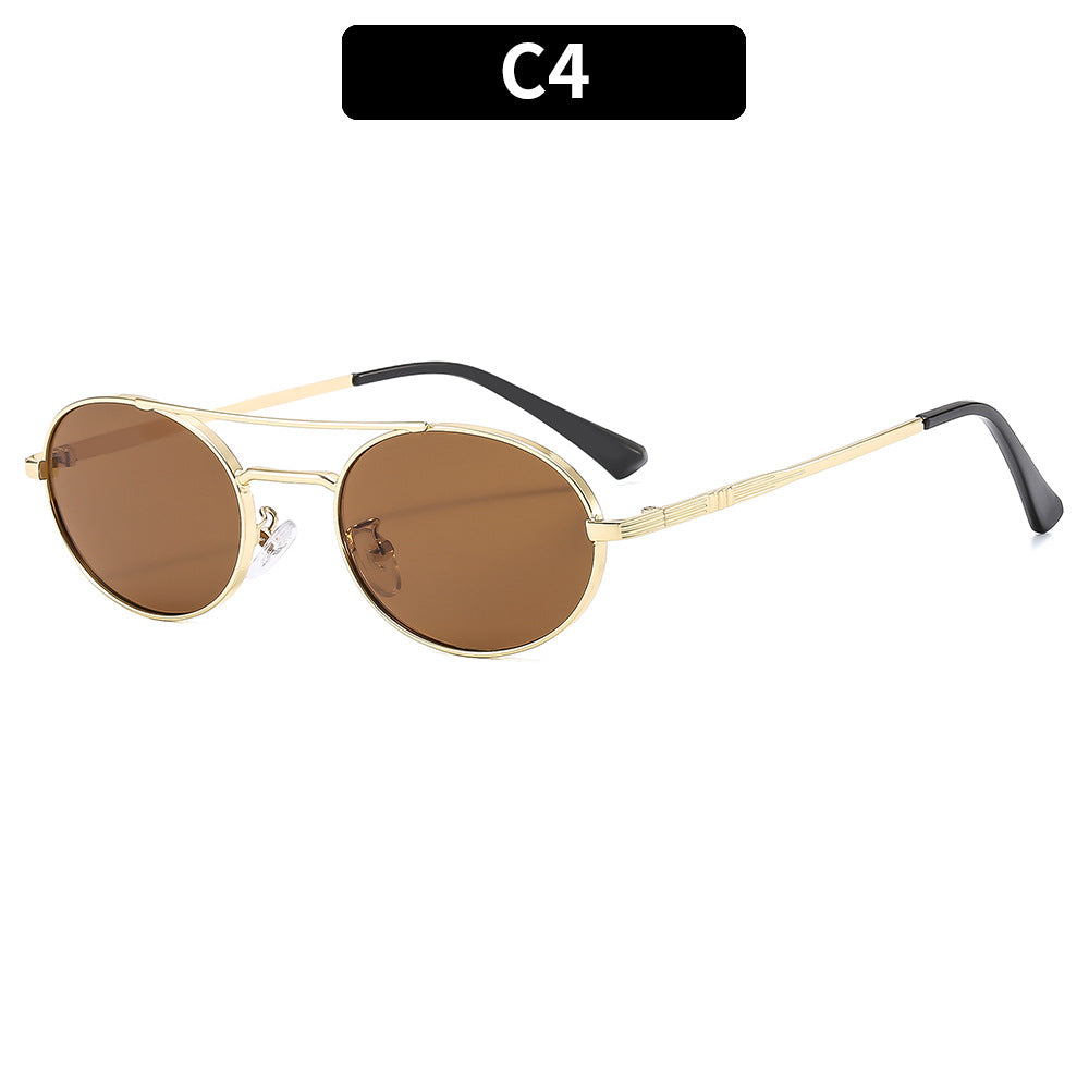 Retro Oval Dual-Beam Metal Sunglasses | UV Protection FitiqueFit
