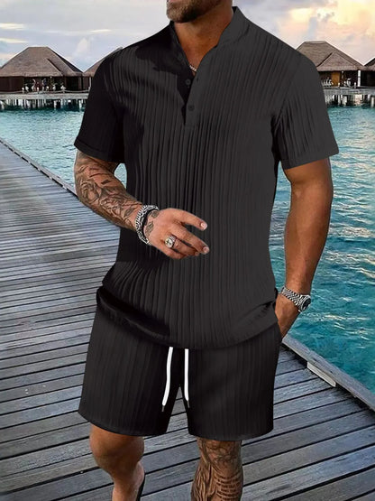 Men's Full Size Button Detail Short Sleeve Top and Shorts Set Plus Size New Era Fashion LLc